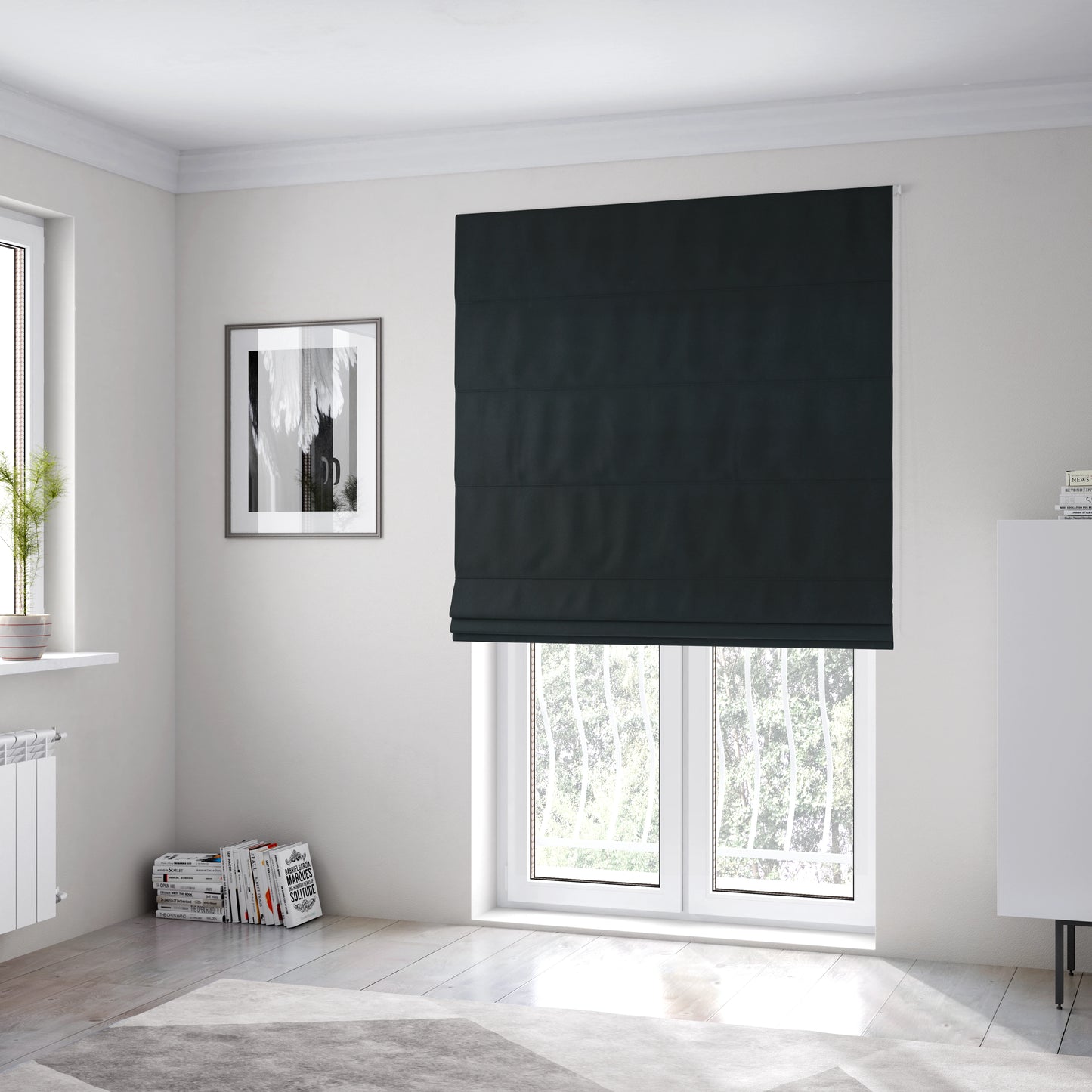 Zouk Plain Durable Velvet Brushed Cotton Effect Upholstery Fabric Jet Black Colour - Roman Blinds