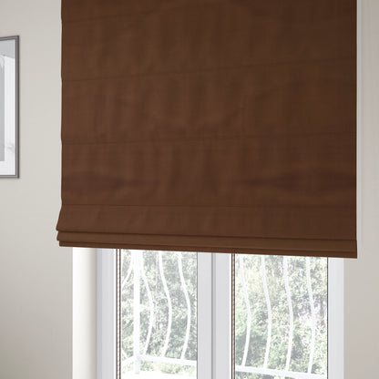 Zouk Plain Durable Velvet Brushed Cotton Effect Upholstery Fabric Cinnamon Brown Colour - Roman Blinds