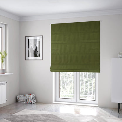 Zouk Plain Durable Velvet Brushed Cotton Effect Upholstery Fabric Juniper Green Colour - Roman Blinds