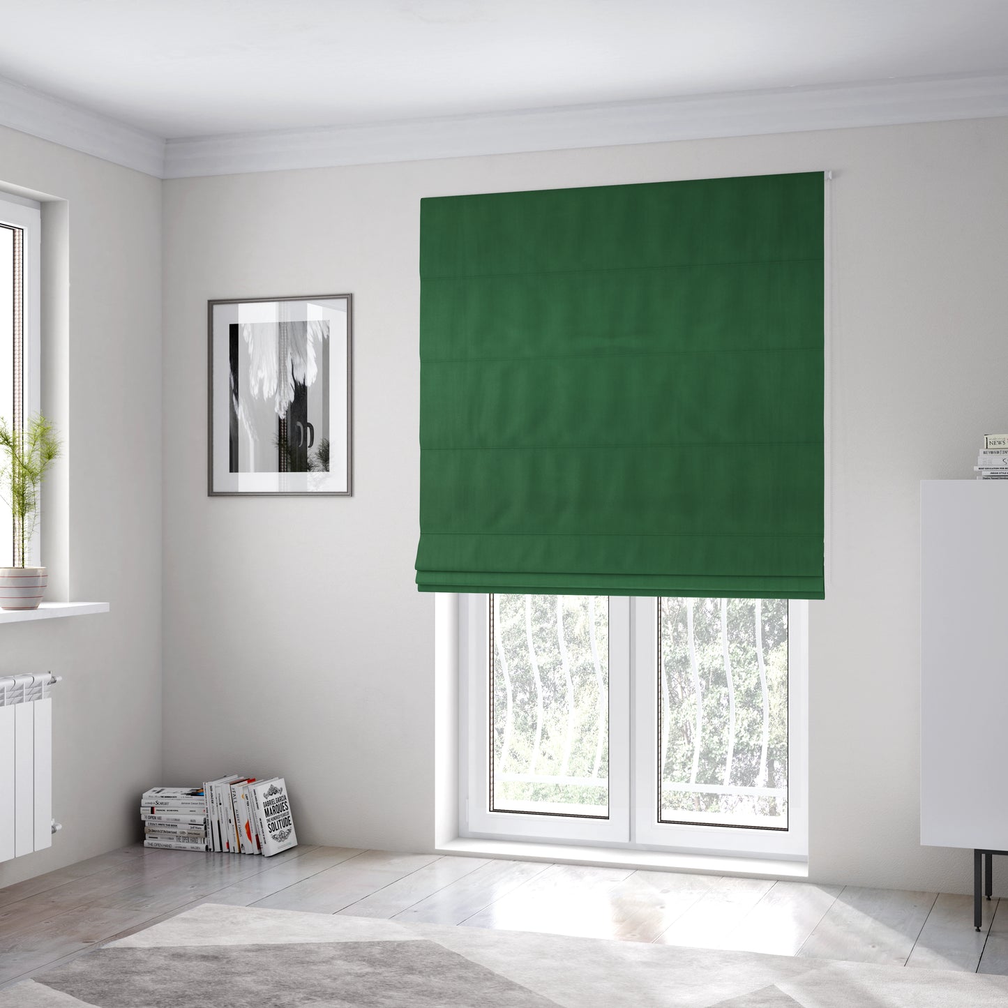 Zouk Plain Durable Velvet Brushed Cotton Effect Upholstery Fabric Basil Green Colour - Roman Blinds