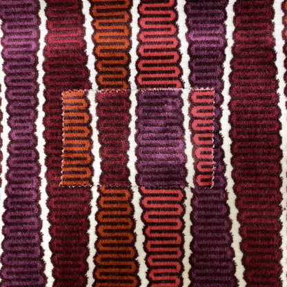 Ziani Designer Eclipsed Striped Pattern In Vibrant Purple Red Pink Orange Colour Velvet Upholstery Fabric JO-143 - Made To Measure Curtains