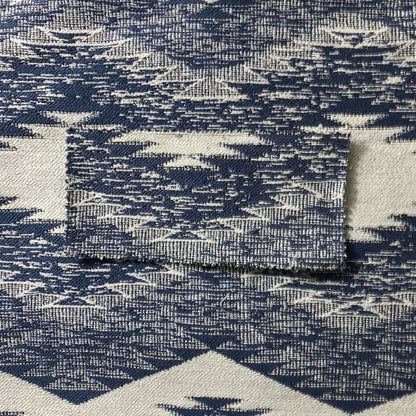 Blue White Silver Colour In Out Kilim Inspired Pattern Chenille Upholstery Fabric JO-1219 - Made To Measure Curtains