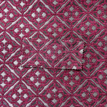 Azima Small Medallion Geometric Pattern Pink Silver Shine Upholstery Fabric JO-332 - Made To Measure Curtains