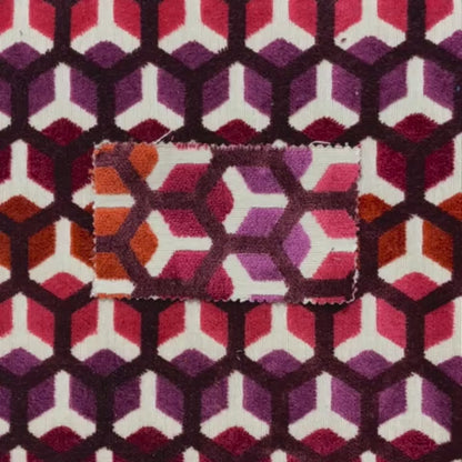 Ziani Geometric Hexagon Pattern In Vibrant Pink Mulberry Orange Purple Colour Velvet Upholstery Fabric JO-35 - Made To Measure Curtains