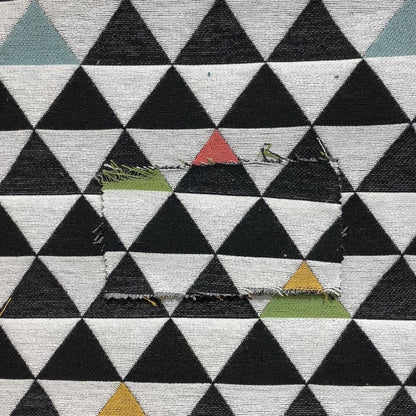 Uzbek Decorative Geometric Triangle Design Black White Green Yellow Blue Red Colour Soft Chenille Interior Fabric JO-87 - Made To Measure Curtains