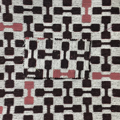 Fantasque White Black Pink Coloured Geometric Pattern Chenille Fabric Upholstery Furnishing Material JO-151 - Made To Measure Curtains