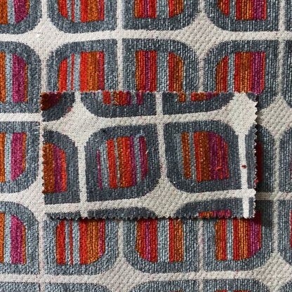 Modern Geometric Pattern In Red Grey Colour Chenille Upholstery Fabric JO-719 - Made To Measure Curtains