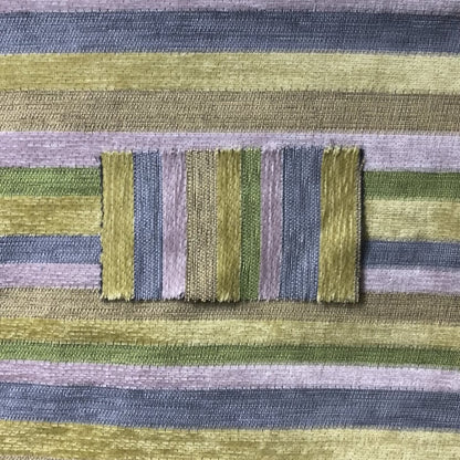 Enya Designer Soft Luxury Striped Fabric Lilac Yellow Green Colour Chenille JO-551 - Made To Measure Curtains