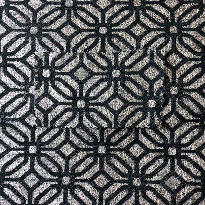 Lomasi Metallic Tones Fabric Silver Black Colour Geometric Small Medallion Pattern Furnishing Fabric JO-596 - Made To Measure Curtains