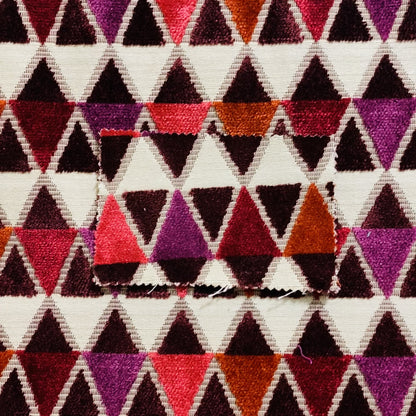 Ziani Geometric Le Triangle Pattern In Vibrant Orange Pink Purple Colour Velvet Upholstery Fabric JO-64 - Made To Measure Curtains