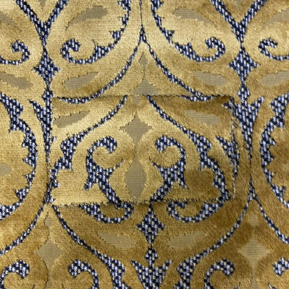 Golden Yellow Colour Medallion Pattern Furnishing Velvet Upholstery Fabric JO-1118 - Made To Measure Curtains