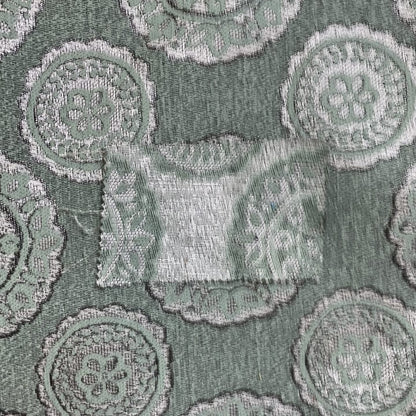 Aqua Silver Grey Coloured Floral Round Medallion Design Soft Chenille Upholstery Fabric JO-56 - Roman Blinds