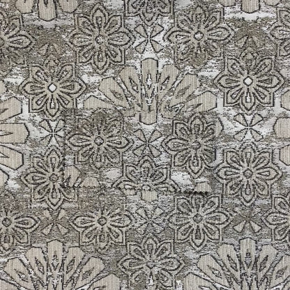 Beige Silver Grey Coloured Floral Medallion Pattern Soft Chenille Upholstery Fabric JO-57 - Roman Blinds