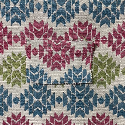 Traditional Geometric Pattern In Green Pink Blue Colour Soft Upholstery Fabric JO-1349