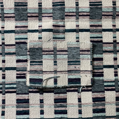 Modern Geometric Striped Block Pattern Blue Tones Colour Chenille Upholstery Fabric JO-707 - Made To Measure Curtains