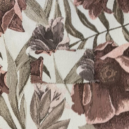 Natural White Pink Brown Colour Floral Theme Pattern Woven Chenille Upholstery Fabric JO-49 - Roman Blinds