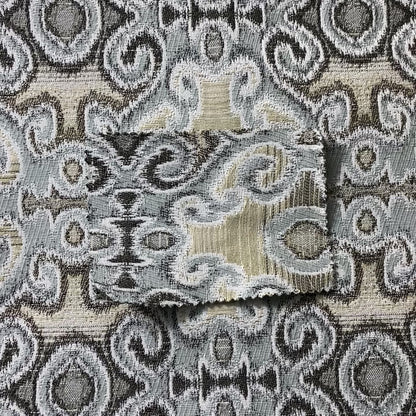 Traditional Italian Damask Pattern In Blue Grey Chenille Furnishing Upholstery Fabric JO-994 - Made To Measure Curtains