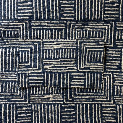 Piccadilly Collection Gingham Pattern Woven Upholstery Navy Blue Chenille Fabric JO-524 - Roman Blinds