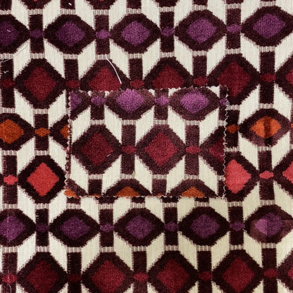 Ziani Designer Geometric Pattern In Vibrant Purple Red Pink Orange Colour Velvet Upholstery Fabric JO-147 - Made To Measure Curtains