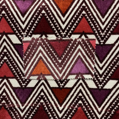 Ziani Geometric Pyramid Pattern In Vibrant Pink Orange Purple Colour Velvet Upholstery Fabric JO-77 - Roman Blinds