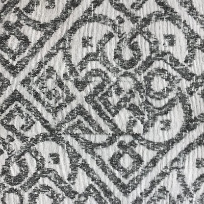 Victoria Medallion Tile Design Fabric In White Grey Woven Soft Chenille Furnishing Fabric JO-99 - Made To Measure Curtains