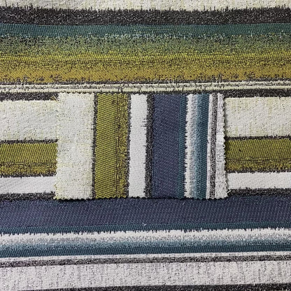 White Green Blue Colour Designer Striped Soft Chenille Upholstery Fabric JO-252 - Made To Measure Curtains