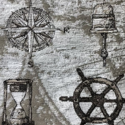 Ahoy Fabric Collection Nautical Sailor Inspired Design Motif Fabric For The Sea Lovers In Beige Brown Colour Jacquard Woven Furnishing Fabric JO-192 - Made To Measure Curtains