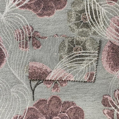 Blossom Floral Pattern Fabric In Pink Grey Colour Woven Soft Chenille Fabric JO-430 - Handmade Cushions