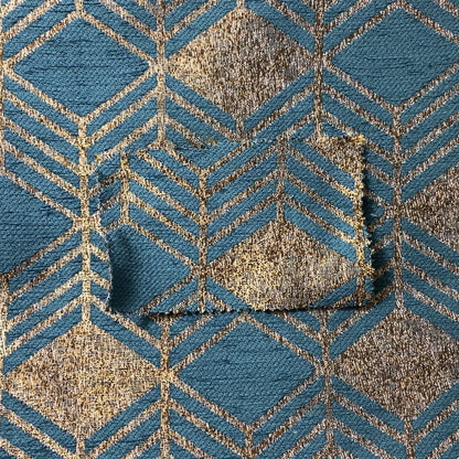 Teal Shiny Gold Colour Geometric Chevron Pattern Chenille Upholstery Fabric JO-1016 - Handmade Cushions