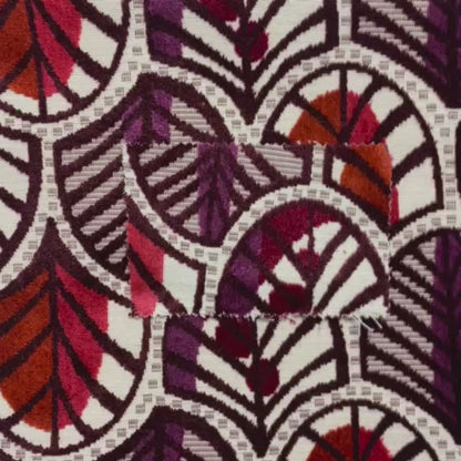 Ziani Anthemion Leaf Pattern In Vibrant Purple Orange Pink Colour Velvet Upholstery Fabric JO-40 - Made To Measure Curtains