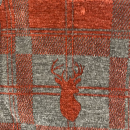 Highland Collection Luxury Soft Like Cotton Feel Stag Deer Head Animal Design On Checked Burgundy Brown Background Chenille Upholstery Fabric JO-100 - Made To Measure Curtains