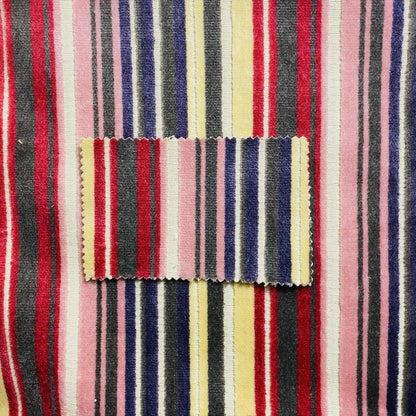 Ziani Cut Velvet Fabric In Broad Line Pattern Spring Red Yellow Grey Purple Colour JO-67 - Roman Blinds