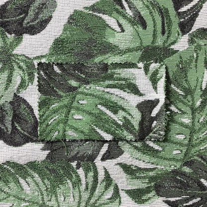 Fantasque Leaf Inspired Pattern White Green Colour Chenille Fabric JO-462 - Made To Measure Curtains