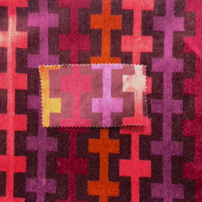 Ziani Geometric Arcade Pattern In Vibrant Pink Mulberry Orange Purple Colour Velvet Upholstery Fabric JO-37A - Made To Measure Curtains