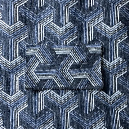 Locked Geometric Pattern Navy Blue Colour Chenille Upholstery Fabric JO-1106 - Handmade Cushions