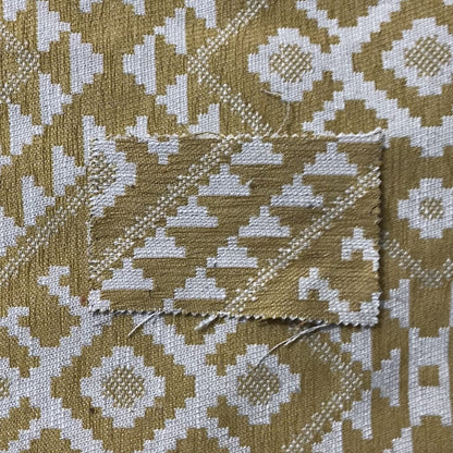 Yellow Cream Colour Kilim Aztec Pattern Furnishing Fabric JO-1290 - Made To Measure Curtains