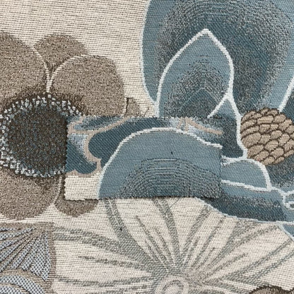 Brown Blue Beige Floral Pattern Soft Chenille Upholstery Fabric JO-111 - Made To Measure Curtains