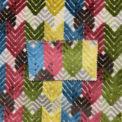 Ziani Geometric Chevron Stripe Pattern In Vibrant Green Pink Yellow Brown Blue Colour Velvet Upholstery Fabric JO-81 - Made To Measure Curtains