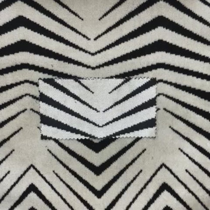 Geometric Thin Chevron Striped Cream Black Colour Pattern Velvet Upholstery Fabric JO-17 - Made To Measure Curtains