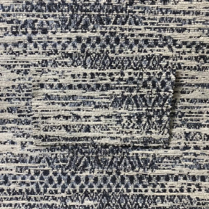 Ella Pattern Interior Fabric In White Blue Colour Woven Soft Chenille Fabric JO-478 - Made To Measure Curtains