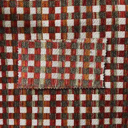 Modern Polka Square Pattern In Red Orange Brown Colour Chenille Upholstery Fabric JO-931 - Roman Blinds