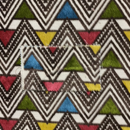 Ziani Geometric Pyramid Pattern In Vibrant Green Pink Yellow Brown Blue Colour Velvet Upholstery Fabric JO-76 - Made To Measure Curtains