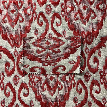 Red Beige Coloured Chenille Damask Ornate Pattern Furnishings Upholstery Fabric JO-1338 - Made To Measure Curtains