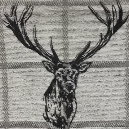 Stag Head On Checked Background Pattern Fabric Greyish Colour Chenille Upholstery Fabric JO-07 - Made To Measure Curtains