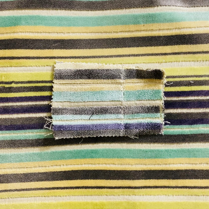 Ziani Cut Velvet Fabric In Broad Line Pattern Winter Yellow Teal Purple Grey Colour JO-68 - Made To Measure Curtains