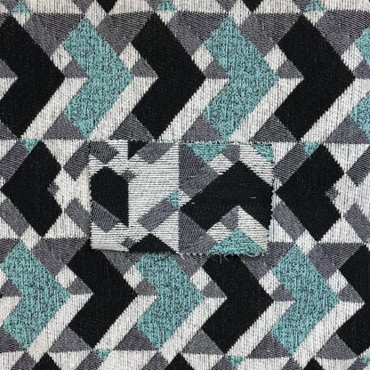 3D Modern Geometric Pattern Furnishing Fabric In White Black Teal Colours Woven Soft Chenille Fabric JO-102 - Made To Measure Curtains