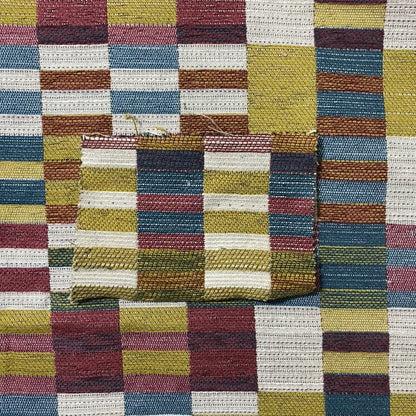 Multicoloured Brick Block Geometric Pattern Chenille Furnishing Upholstery Fabric JO-1163 - Roman Blinds