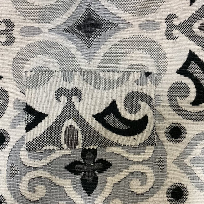 Victoria Medallion Design Fabric In White Black Grey Woven Soft Chenille Furnishing Fabric JO-133 - Made To Measure Curtains