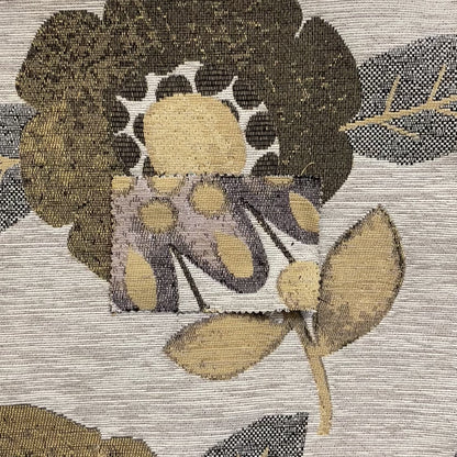 Floral Blossom Pattern Beige Yellow Colour Soft Chenille Interior Fabric JO-101 - Made To Measure Curtains