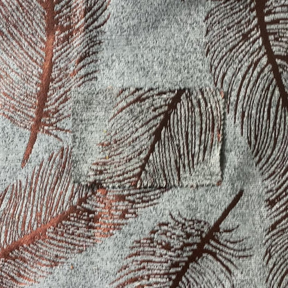 Falling Feathers Pattern In Grey Orange Chenille Furnishing Curtain Upholstery Fabric JO-992 - Made To Measure Curtains